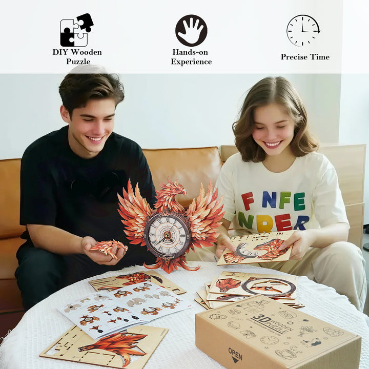 Fire Phoenix DIY Wooden Clock, 3D Puzzle Craft Kit