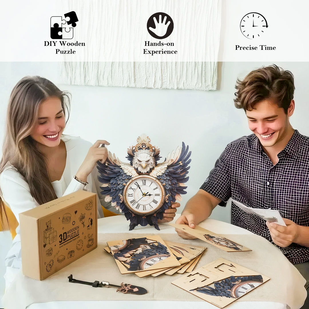 Majestic Eagle DIY Wooden Clock, 3D Puzzle Craft Kit