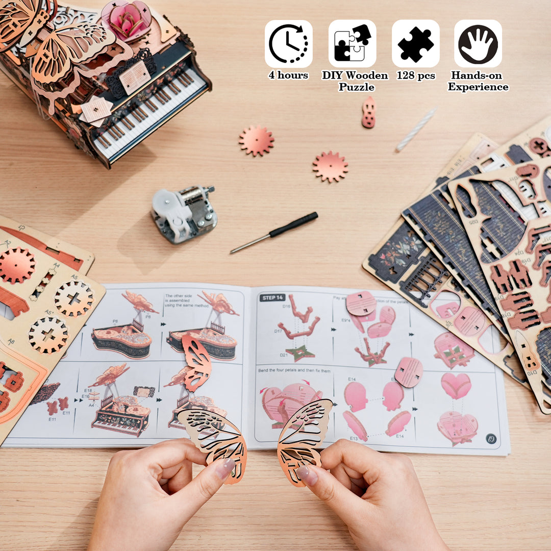 Waltz of Butterfly Mechanical DlY Kit, 3D Wooden Music Box