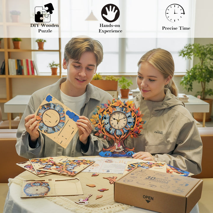 Tree of Life 3D Wooden Puzzle Clock, Gift  for DIY Lovers, Home Decor