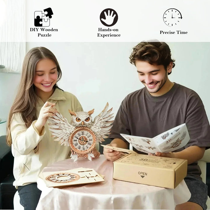 Snowy Owl DIY Wooden Clock, 3D Puzzle Craft Kit
