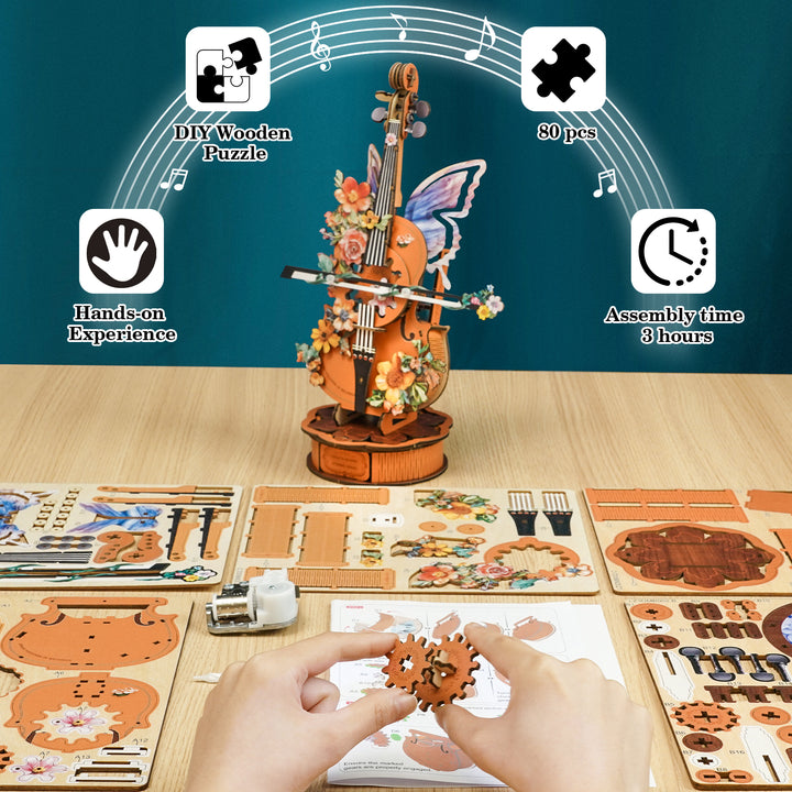 Cello Mechanical Music Box,3D Wooden Puzzle Kit