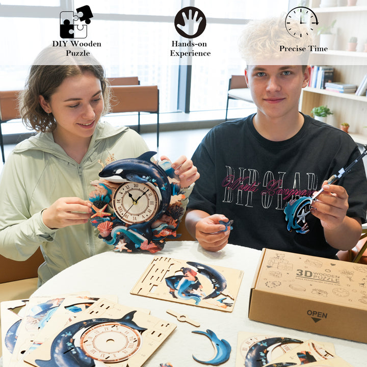 Ocean Rhythm 3D Wooden Puzzle Clock, DIY Craft Kit