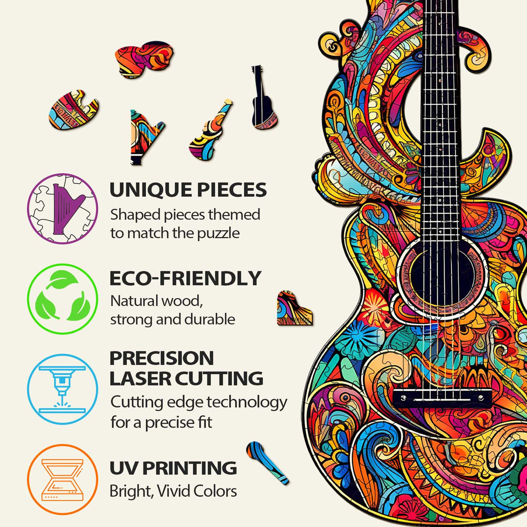 Beautiful Guitar-1 Wooden Jigsaw Puzzle with unique pieces, eco-friendly materials, precision laser cutting, and vibrant UV printing.