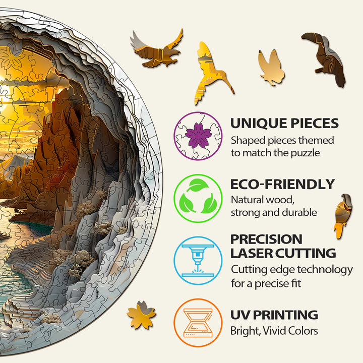3D vision inside the cave-1 wooden jigsaw puzzle with unique eco-friendly pieces, precision laser cutting, and bright UV printing.