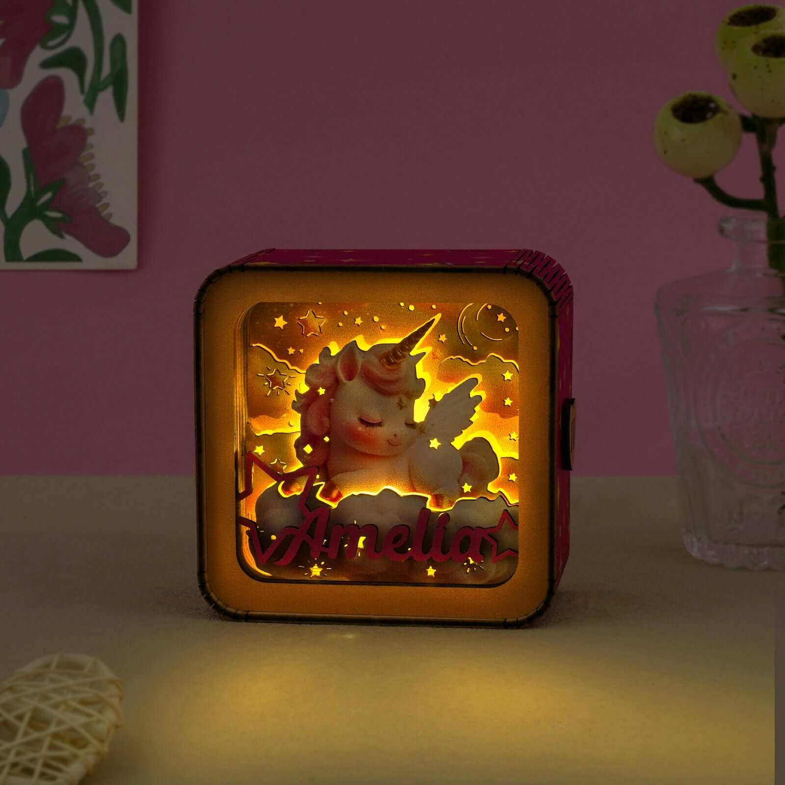 Sleeping Unicorn - Personalized 3D Wooden Puzzle Night Light Kit For Kids
