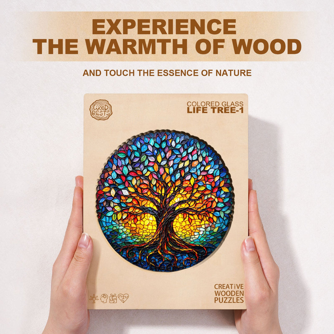 Colored glass life tree-1 Wooden Jigsaw Puzzle
