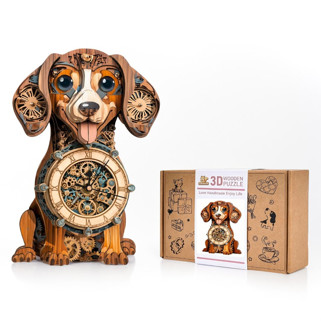 Dachshund 3D Wooden Puzzle Clock, Gift  for DIY Lovers, Home Decor