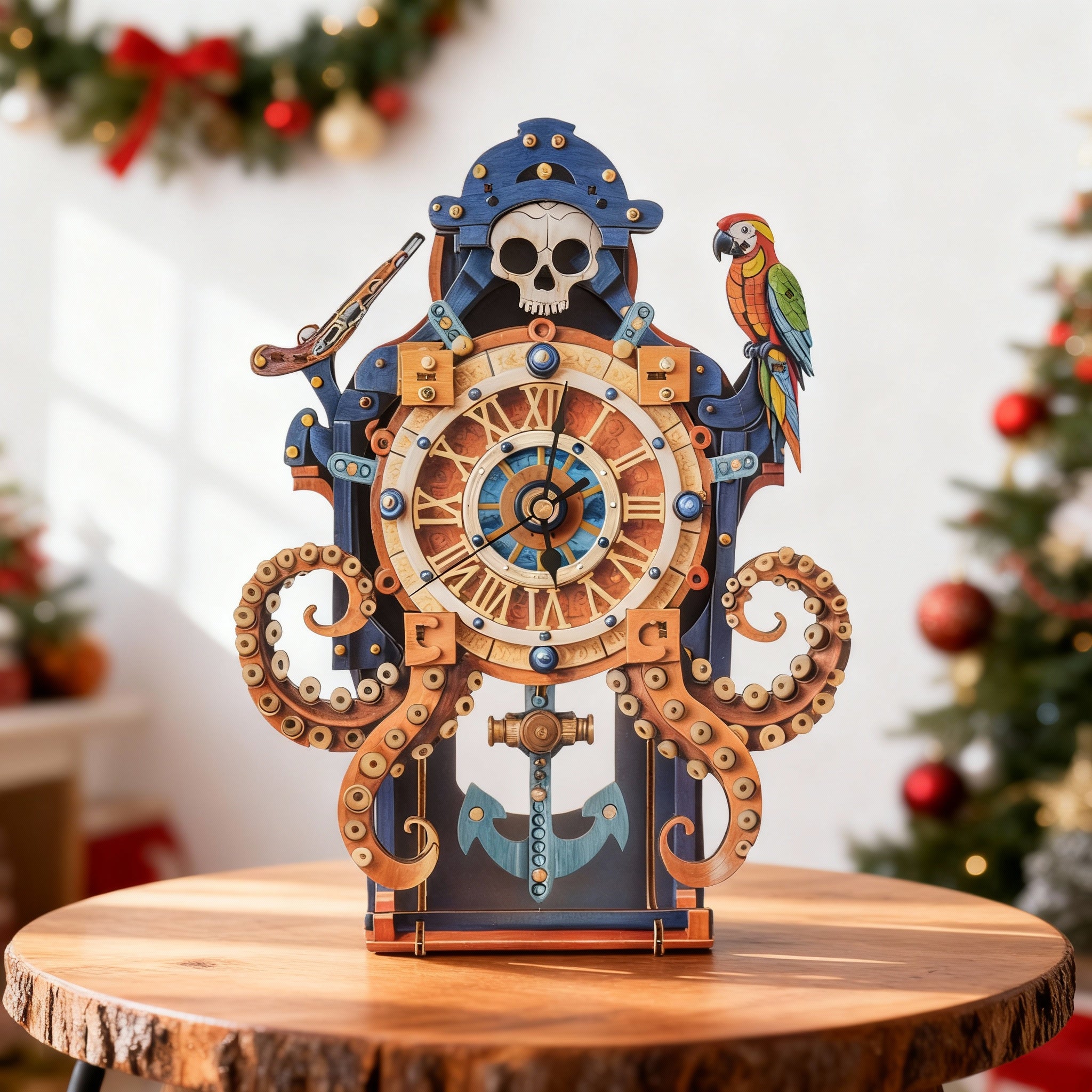 Skull Captain's Phantom Voyage 3D Wooden Puzzle Clock, Gift  for DIY Lovers, Home Decor