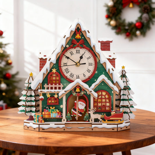 Happy Christmas 3D Wooden Puzzle Clock, Gift  for DIY Lovers, Home Decor