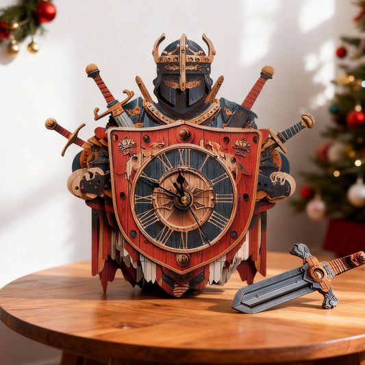 Furchtloser Ritter 3D-Holzpuzzle-Uhr, DIY-Bastelset