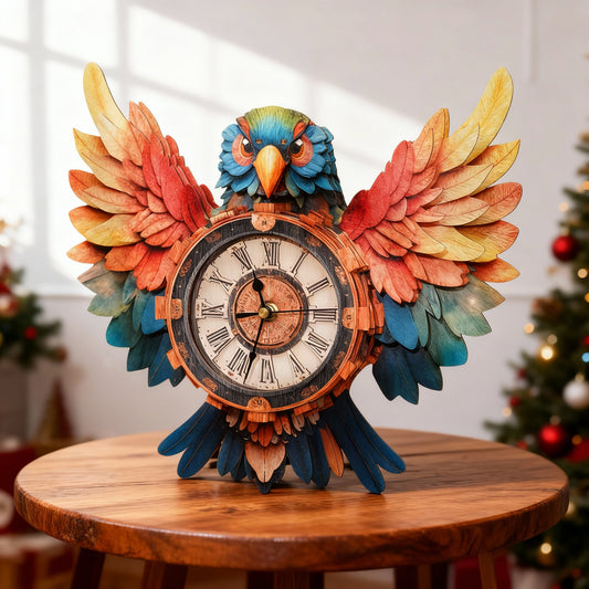 Bunte Papageien-3D-Holzpuzzleuhr, Bastelset