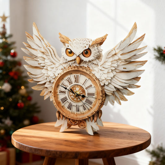 Snowy Owl 3D Wooden Puzzle Clock, Gift  for DIY Lovers, Home Decor