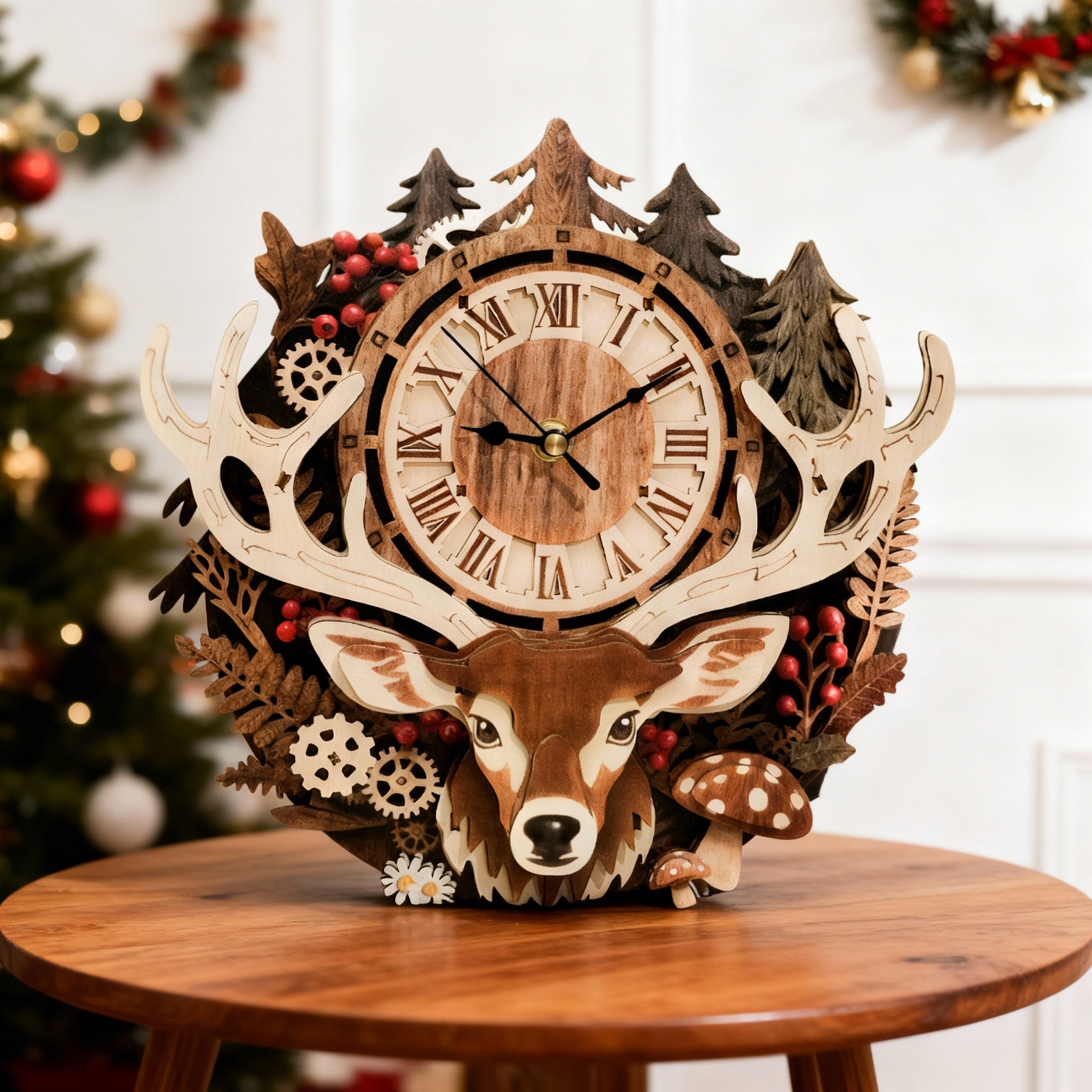 Reindeer 3D Wooden Puzzle Clock, Gift  for DIY Lovers, Home Decor