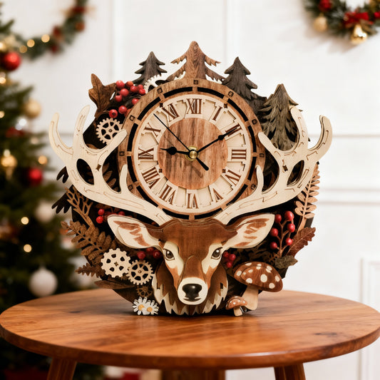 Reindeer 3D Wooden Puzzle Clock, Gift  for DIY Lovers, Home Decor