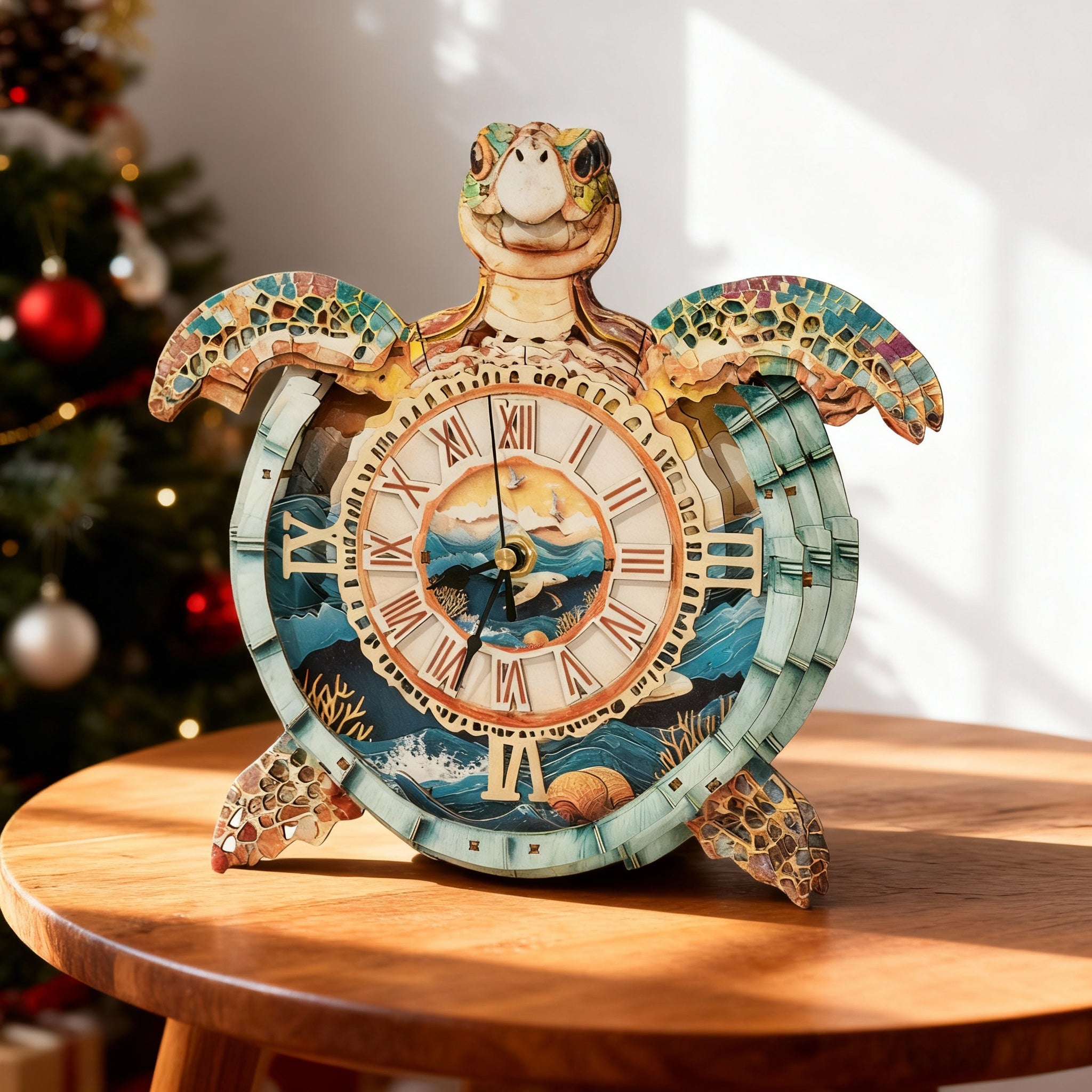 Sea Turtle DIY Wooden Clock Kit – 3D Wood Puzzle for Adults