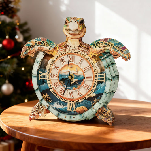 Sea Turtle 3D Wooden Puzzle Clock, Gift  for DIY Lovers, Home Decor