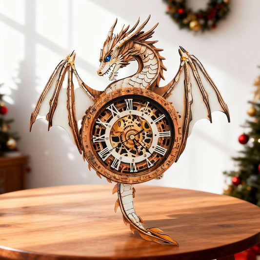 Ancient Dragon 3D Wooden Puzzle Clock, Gift  for DIY Lovers, Home Decor