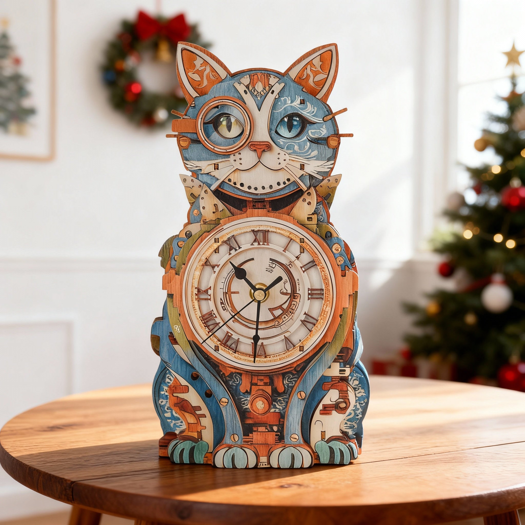Cute Cat DIY Clock Kit - 3D Wooden Puzzle for Family Bonding