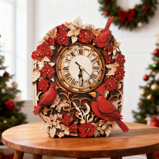 Cardinal Bird 3D Wooden Puzzle Clock, Gift  for DIY Lovers, Home Decor
