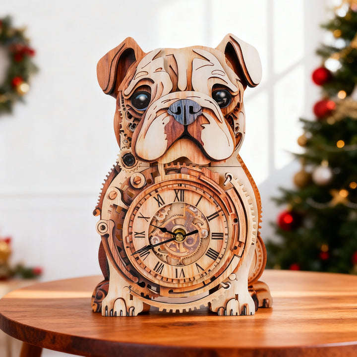 Bulldog 3D Wooden Puzzle Clock, Gift  for DIY Lovers, Home Decor