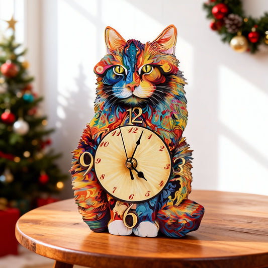 Maine Coon 3D Wooden Puzzle Clock, Gift  for DIY Lovers, Home Decor