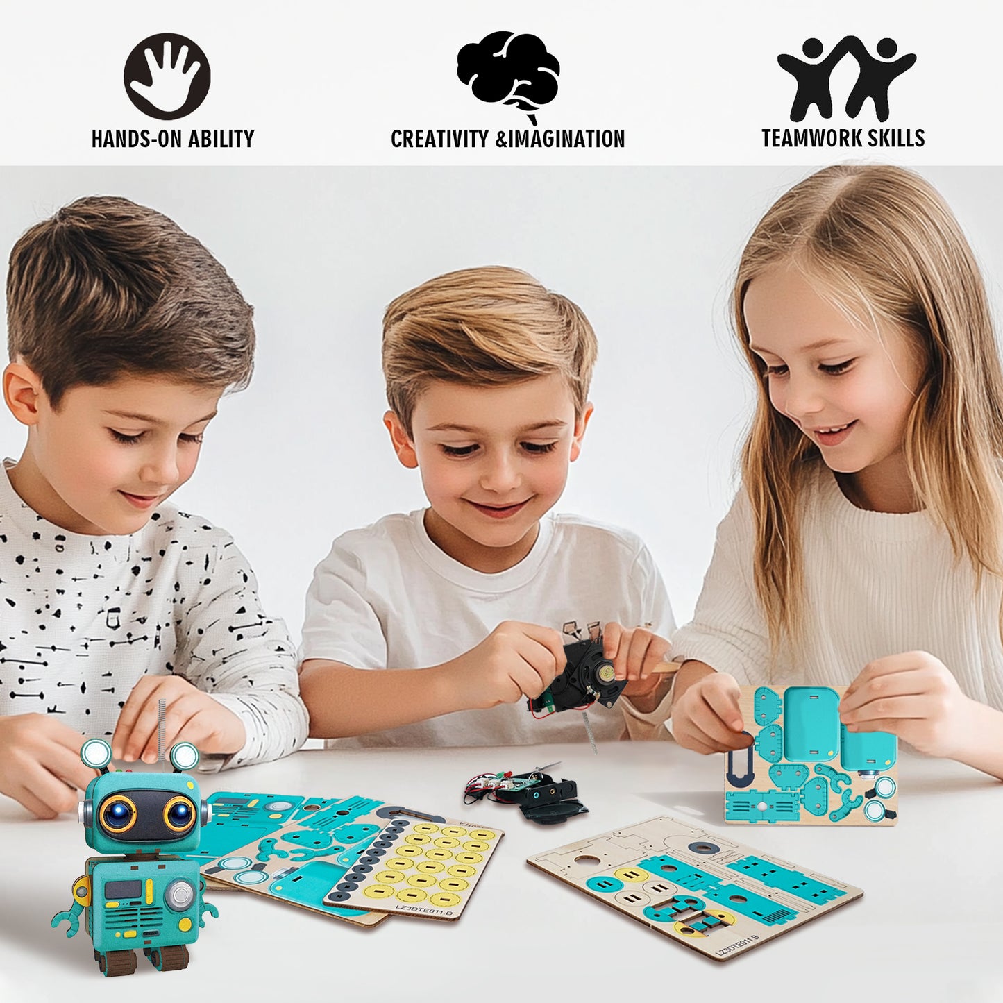 Cute Robot 3D DIY Walkie Talkie, STEM Wooden Puzzle Kit (1 pair)
