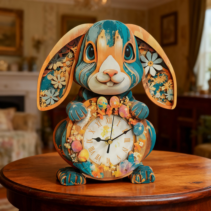 Easter Bunny 3D Wooden Puzzle Clock, Gift  for DIY Lovers, Home Decor
