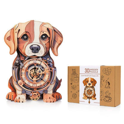 Cute Beagle 3D Wooden Puzzle Clock, Gift  for DIY Lovers, Home Decor