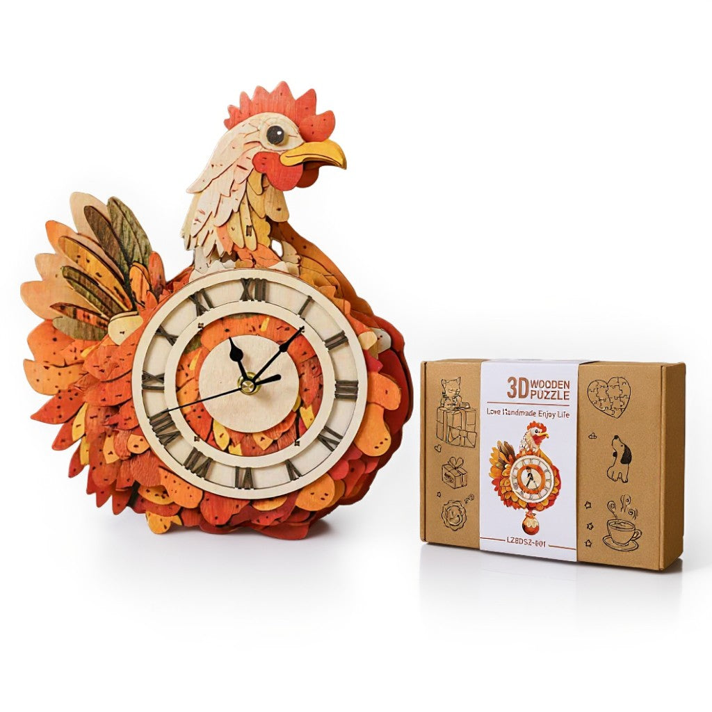 Cluck & Tick Hen 3D Wooden Puzzle Clock, Gift  for DIY Lovers, Home Decor
