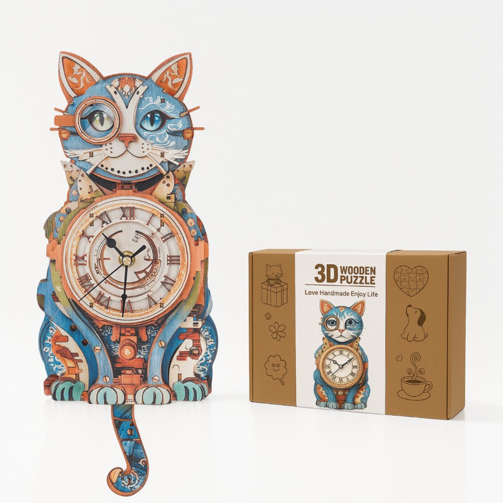 Cute Cat – DIY Wooden Clock, 3D Puzzle Craft Kit