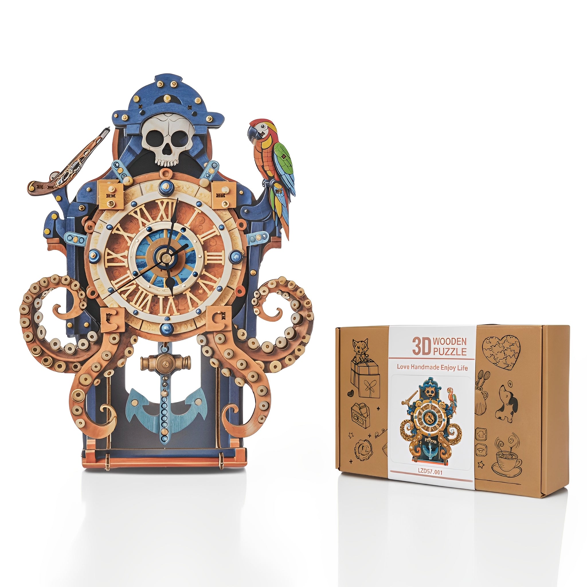 Skull Captain's Phantom Voyage DIY Wooden Clock, 3D Puzzle Craft Kit