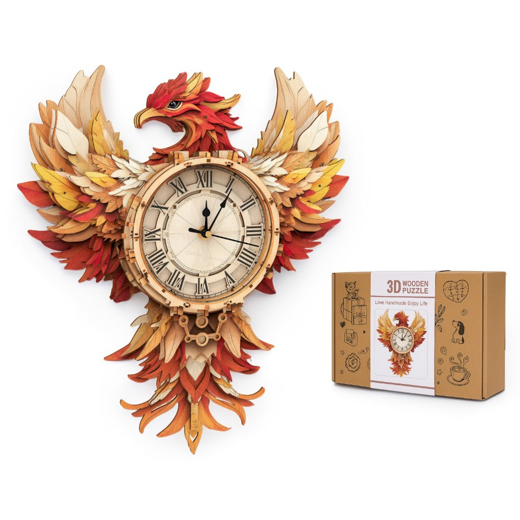 Elegant Phoenix DIY Wooden Clock, 3D Puzzle Craft Kit