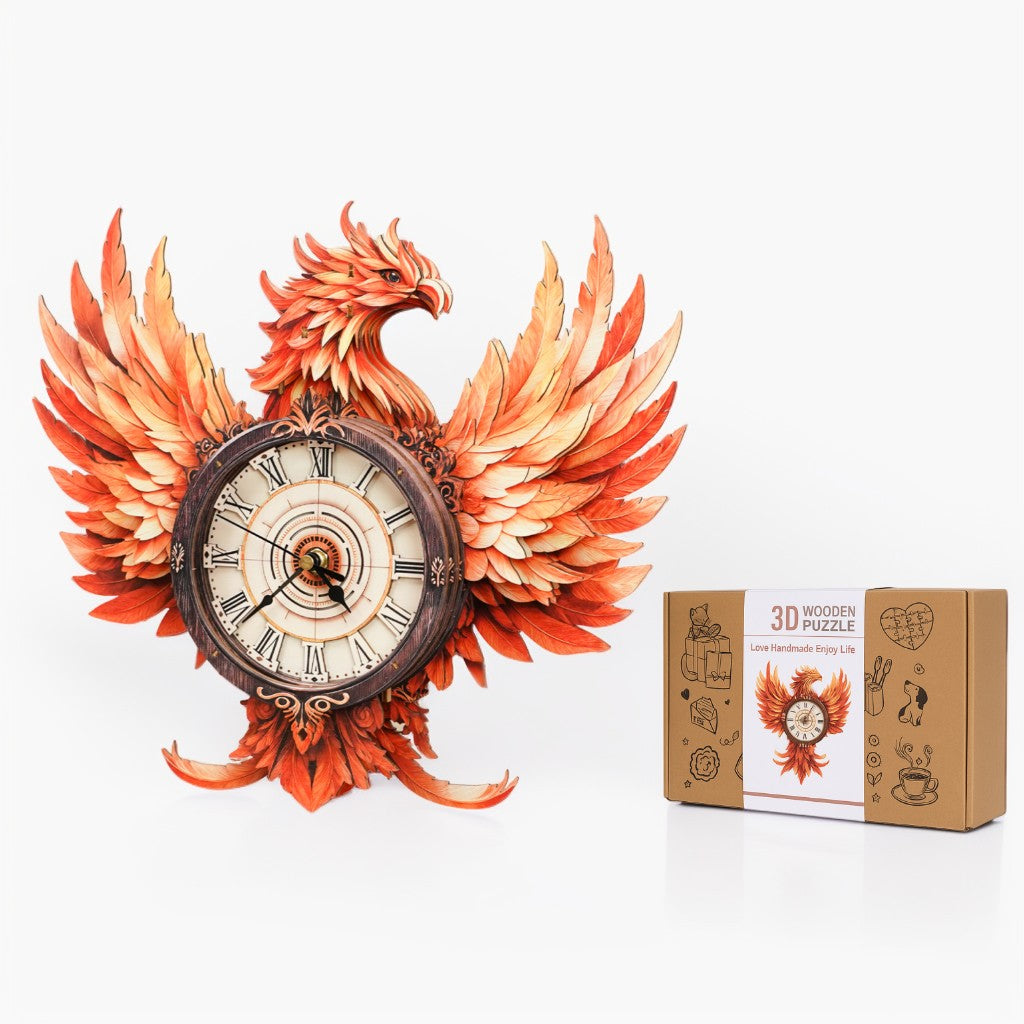 Fire Phoenix DIY Wooden Clock, 3D Puzzle Craft Kit