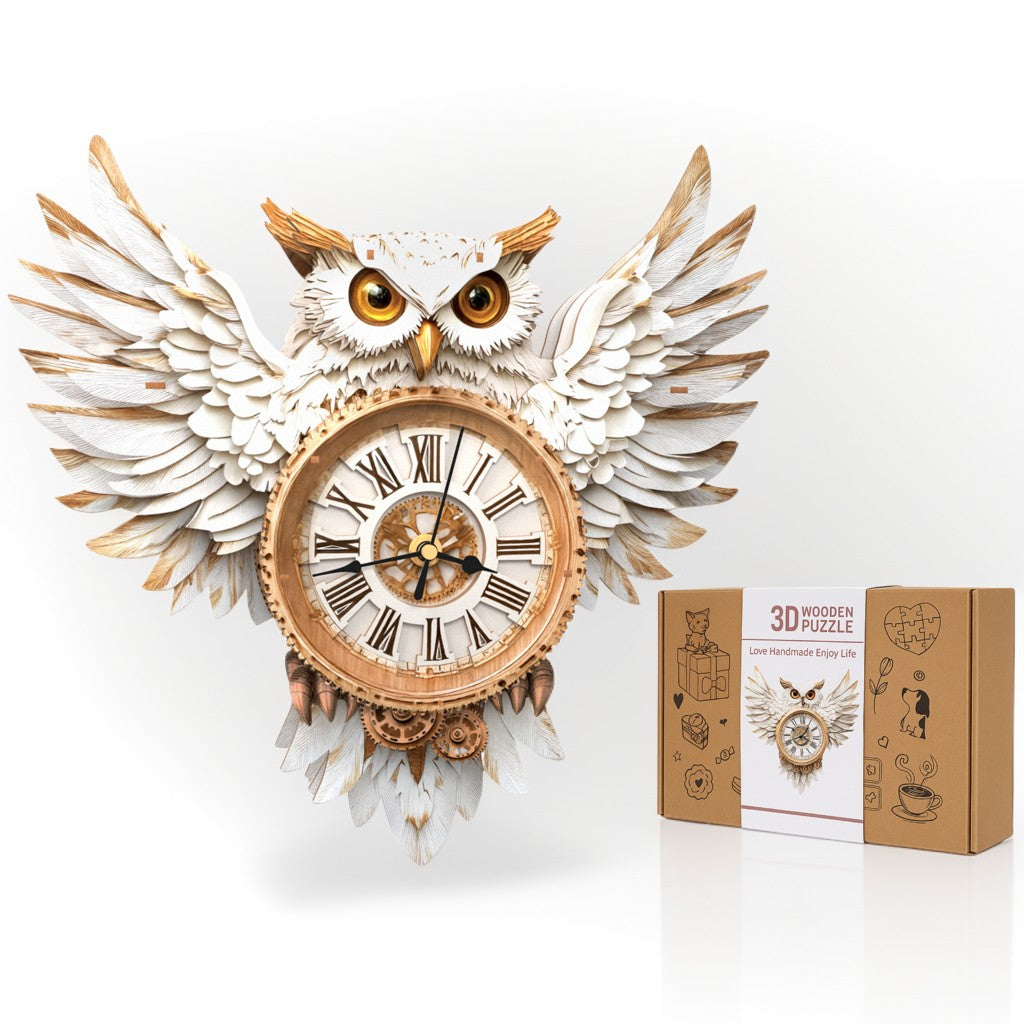 Snowy Owl DIY Wooden Clock, 3D Puzzle Craft Kit
