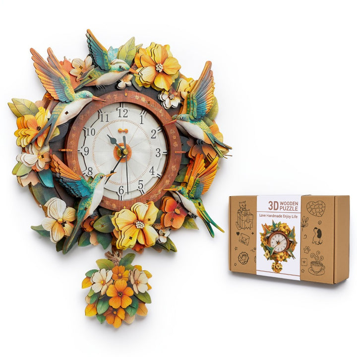Garden Wingbeats DIY Wooden Clock, 3D Puzzle Craft Kit
