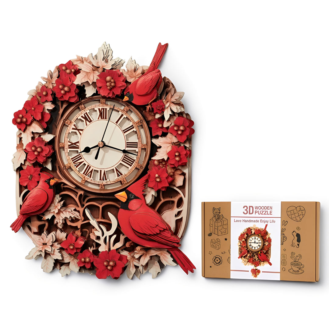Cardinal Bird DIY Wooden Clock, 3D Puzzle Craft Kit