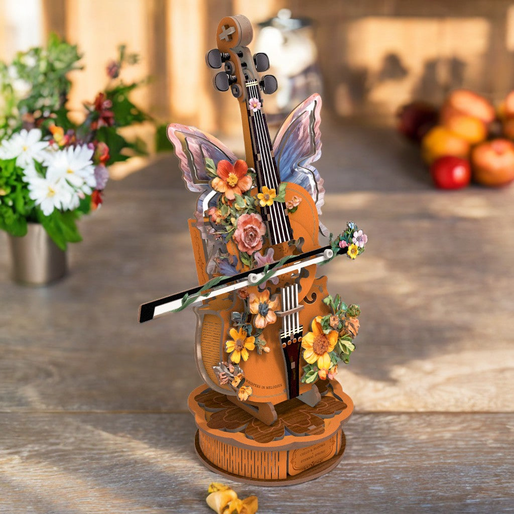 Floral Cello Mechanical DIY Kit, 3D Wooden Music Box – CUTYWOOD