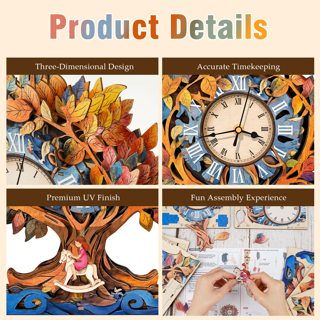 Tree of Life 3D Wooden Puzzle Clock, Gift  for DIY Lovers, Home Decor