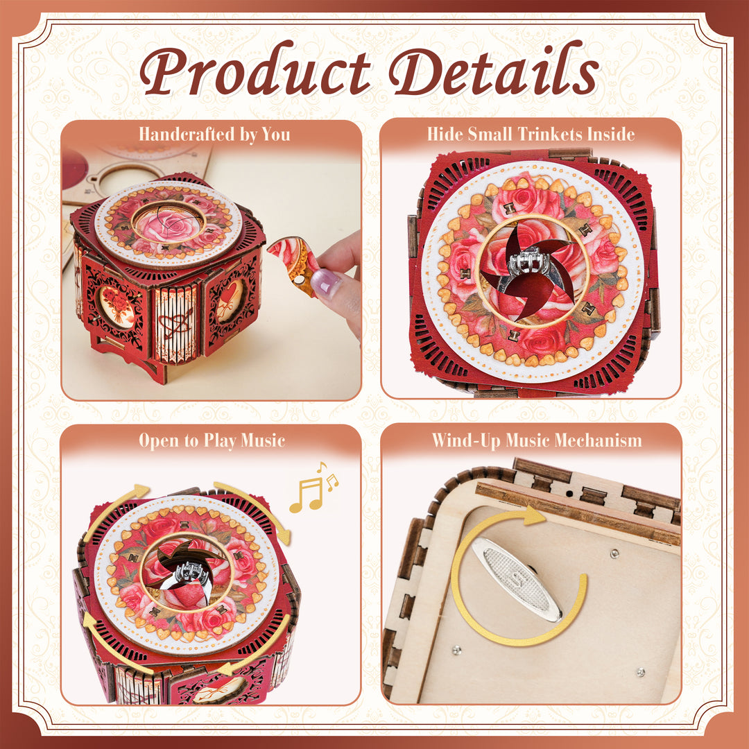 Love Ring Box Mechanical DIY Kit, 3D Wooden Music Box