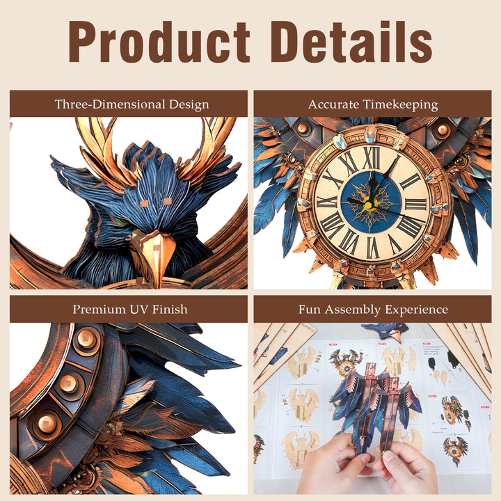 Thunderwing Sovereign DIY Wooden Clock, 3D Puzzle Craft Kit