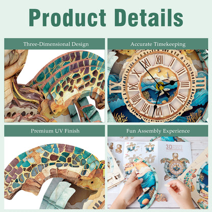 Sea Turtle 3D Wooden Puzzle Clock, Gift  for DIY Lovers, Home Decor