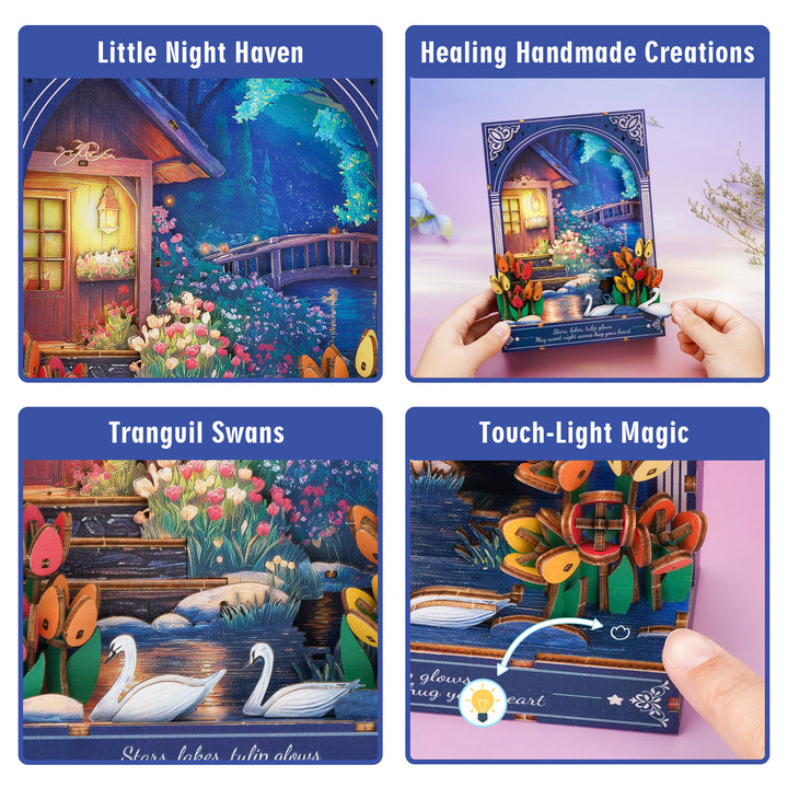 Swan Lake Serenade 3D Wooden Puzzle Painting, DIY Wall Art Craft Kit with Light