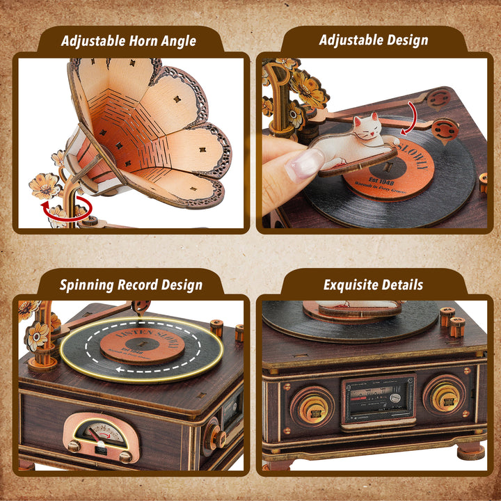 Bygone Days and the Cat Mechanical DlY Kit, 3D Wooden Music Box