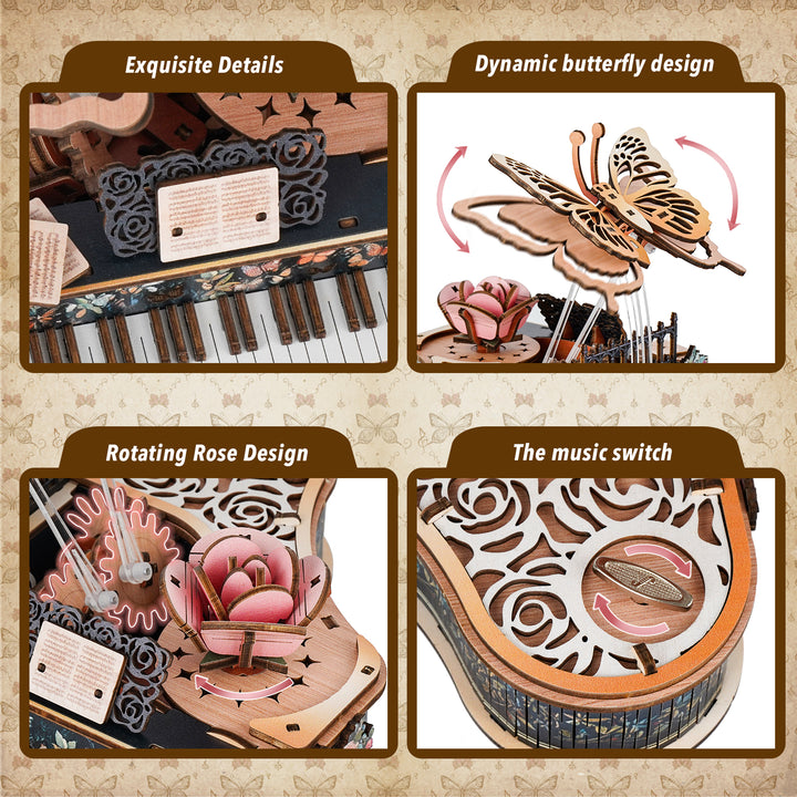 Waltz of Butterfly Mechanical DlY Kit, 3D Wooden Music Box
