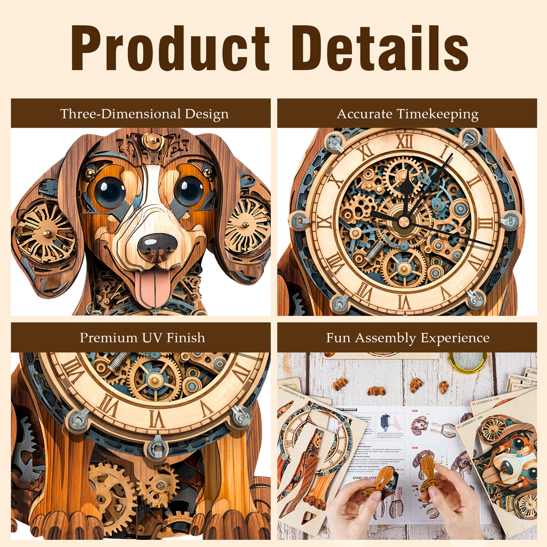 Dachshund 3D Wooden Puzzle Clock, Gift  for DIY Lovers, Home Decor