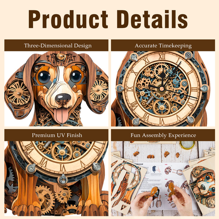 Dachshund 3D Wooden Puzzle Clock, Gift  for DIY Lovers, Home Decor