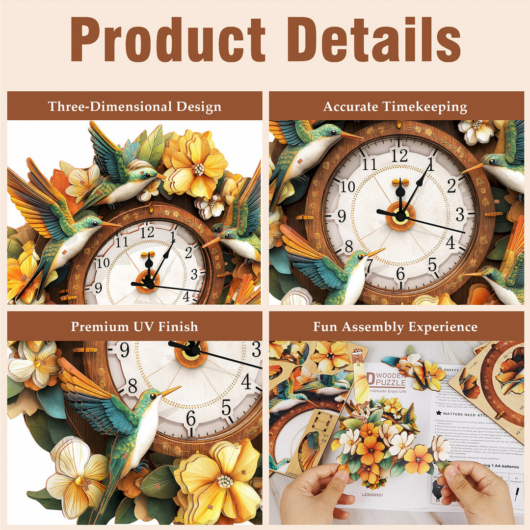 Garden Wingbeats DIY Wooden Clock, 3D Puzzle Craft Kit