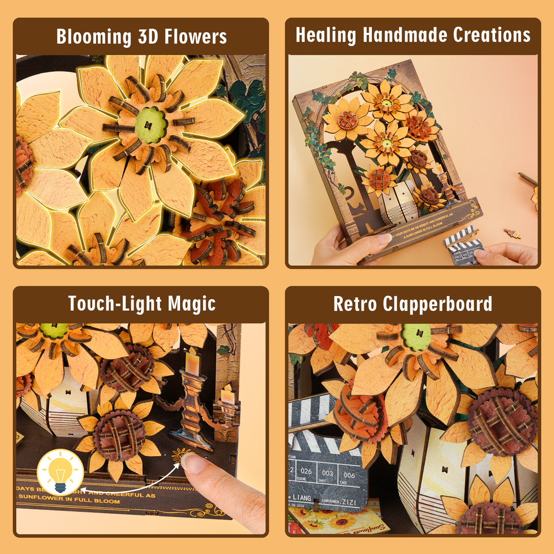 Sunflower 3D Wooden Puzzle Painting, DIY Wall Art Craft Kit with Light