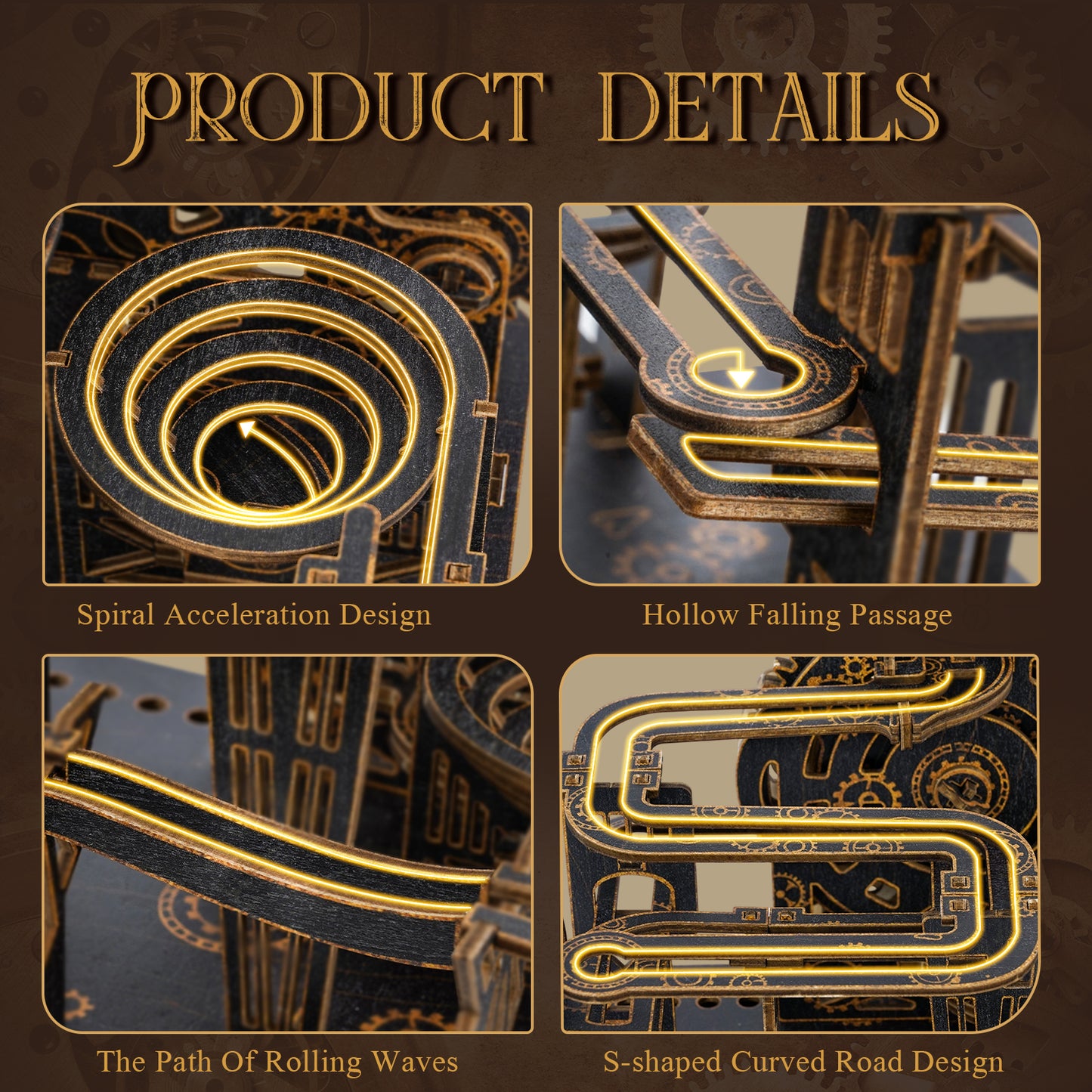Steampunk Marble Run 3D Wooden Puzzle